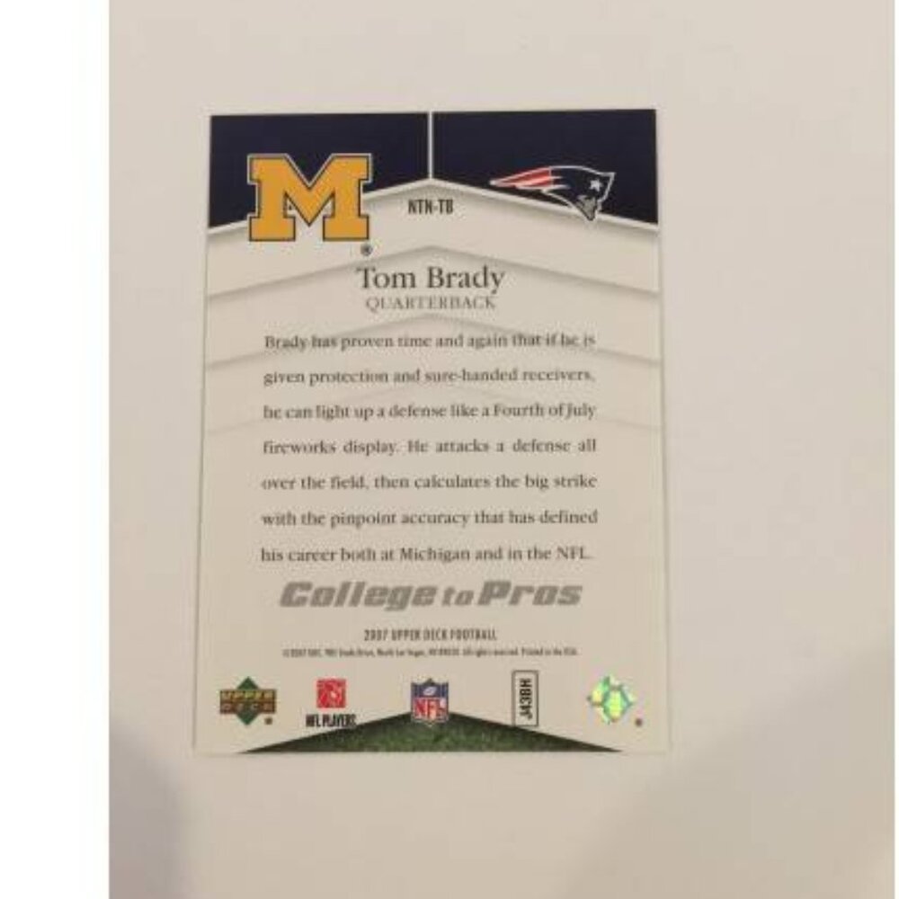 2007 Upper Deck COLLEGE TO PROS Tom Brady Patriots #NTN-TB (054) - Picture 2 of 2